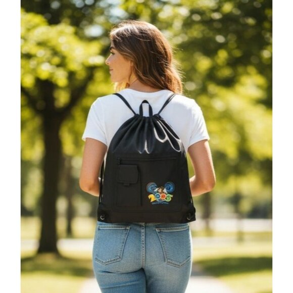 Walt Disney World Black Drawstring Backpack, 2005 - Picture 1 of 8